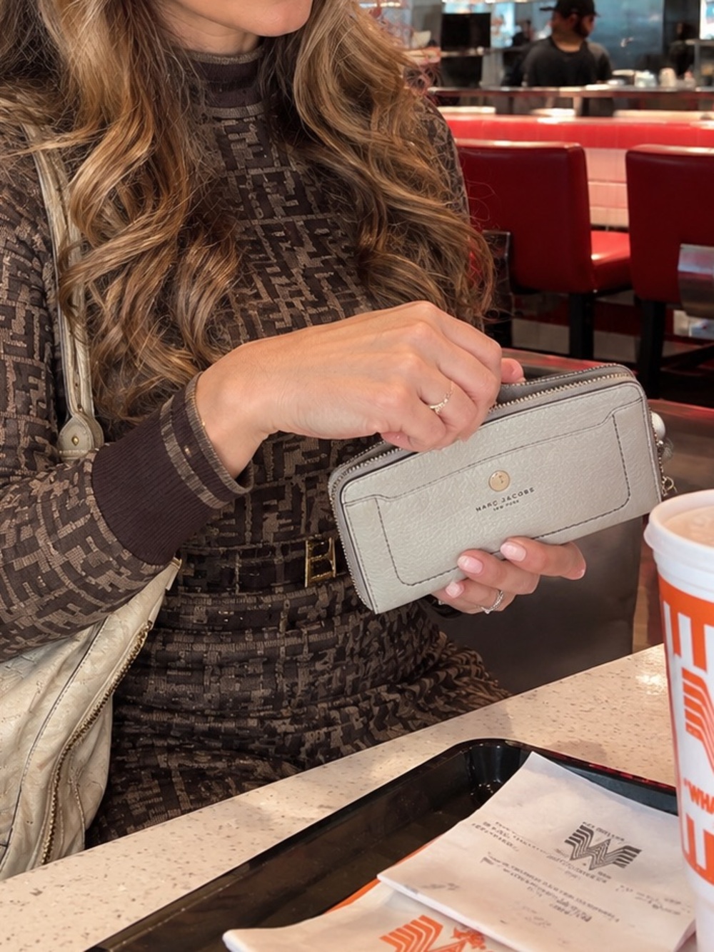 ✨Marc Jacobs Pebbled Leather Zip Around Wallet in Light Gray✨